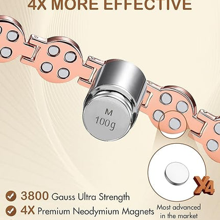 Feraco Pure Copper Bracelets for Women, 4X Ultra Strength Magnetic Bracelet with 3800 Gauss Neodymium Magnets & Dazzling Austrian Cut Crystals Stone, Adjustable Jewelry Gift