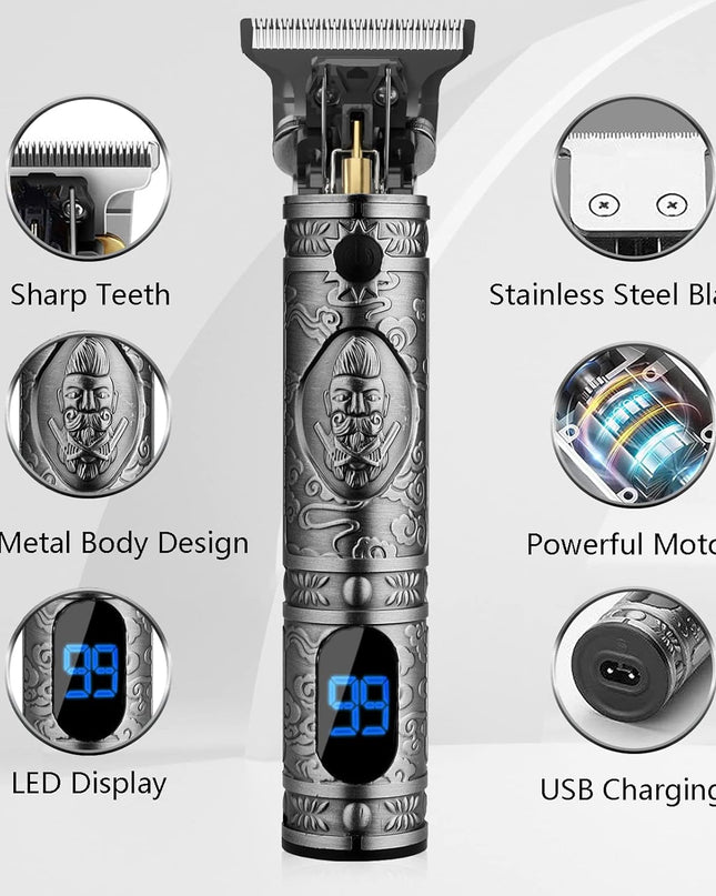 AMULISS Professional Trimmer Mens Hair Clippers, Zero Gapped Cordless Beard Barber Set & Grooming Kit Rechargeable LED Display for Men, Gift for Men