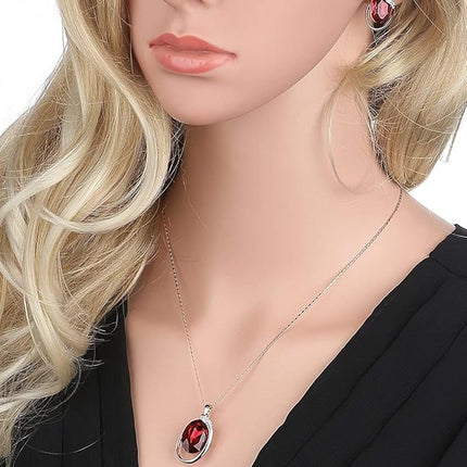 Leafael [Presented by Miss New York] Hidden Dragon Crystal Oval Double Circle Shape Teardrop Jewelry Set Earrings Pendant Necklace, 18" + 2", Nickel/Lead/Allergy Free, Luxury Gift Box