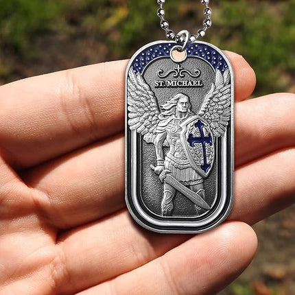 Police Challenge Coin- St Michael Archangel Pendant, Law Enforcement Saint Michael Dog Tag Necklace for Men