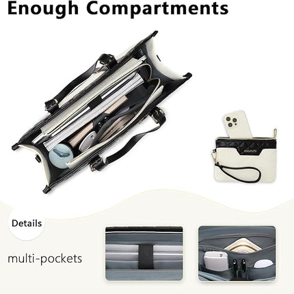 MOSISO Laptop Bag for Women,15-15.6 inch Canvas Laptop Tote Bag,16 inch Large Capacity Rhombus Quilted Work Bag with Clutch Purse,Casual Briefcase Handbag Computer Bag for Business Office Travel,Beige