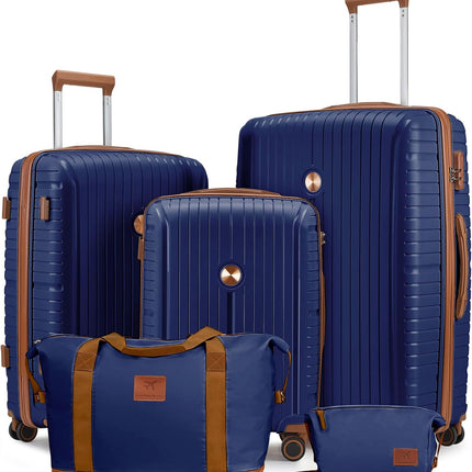 Joyway Luggage Sets 5 Piece PP Hardshell Carry on Suitcase, Travel Lightweight Carry-on with Double Spinner Wheels and TSA Lock, Blue