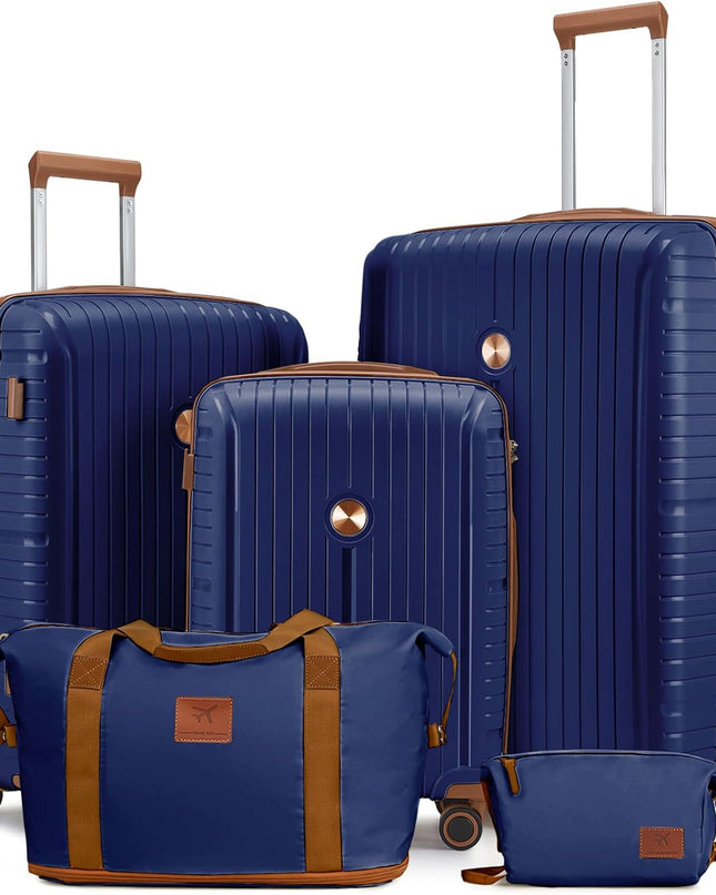 Joyway Luggage Sets 5 Piece PP Hardshell Carry on Suitcase, Travel Lightweight Carry-on with Double Spinner Wheels and TSA Lock, Blue