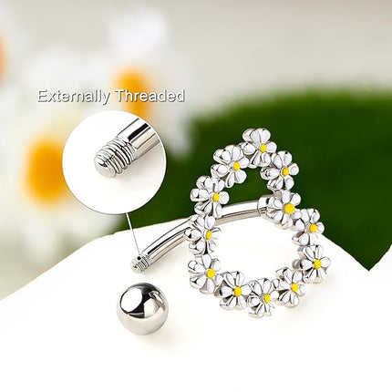Melighting 14G Belly Button Rings Reverse Belly Rings Stainless Steel 316L Flower Belly Piercing