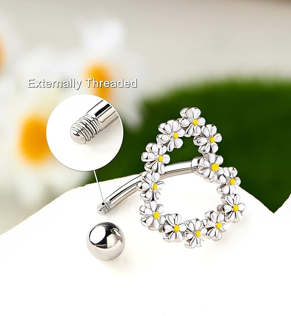 Melighting 14G Belly Button Rings Reverse Belly Rings Stainless Steel 316L Flower Belly Piercing