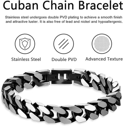 Bracelets for Men-Stainless Steel Fold Over Clasp Cuban Chain Men's Bracelet