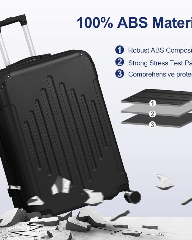 Karl home Luggage Set 4 Piece Suitcase Sets with TSA Lock Moulded Corner 4 Spinner Wheels, ABS Hardside Trolley Travel Case for Carry On Check-in Business Trip, Black (16/20/24/28)