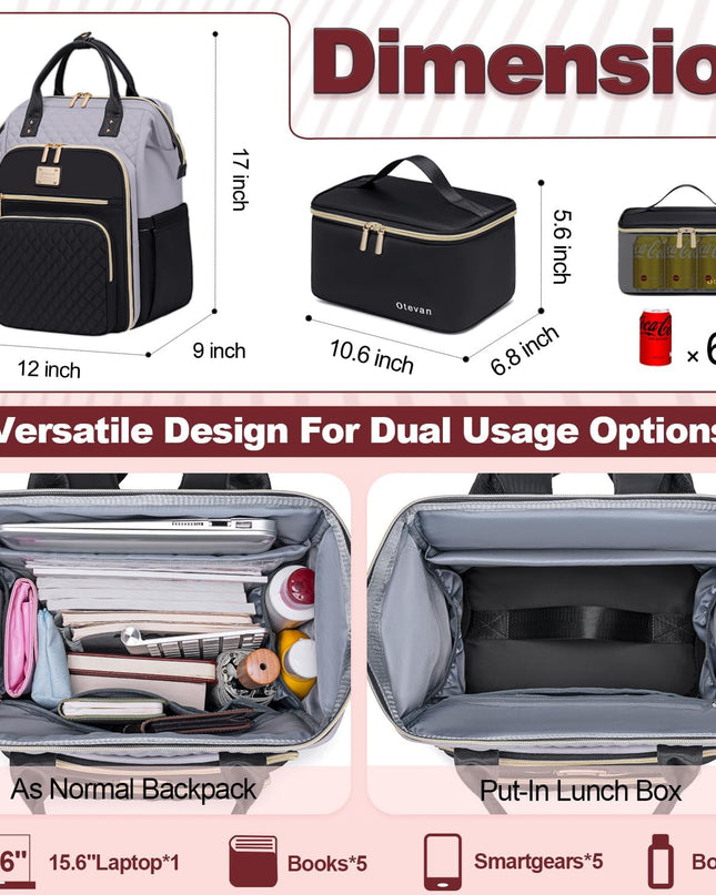 Lunch Backpack for Women, 15.6 inch Laptop Backpack for Women, Work Backpack with Lunchbox, Insulated Backpack Cooler, Teacher Nurse Travel Backpack for Women