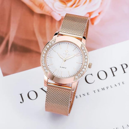 SENRUD Fashion Watches for Women Rose Gold Stainless Steel Mesh Band Watch Elegant Ladies Gifts Waterproof Wrist Watch