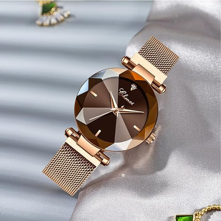 MASTOP Fashion Women Rose Gold Watch Japan Quartz Stainless Steel Magnetic Mesh Band Waterproof Ladies Watches