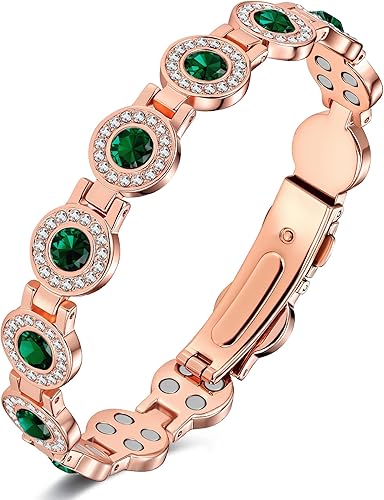 Feraco Pure Copper Bracelets for Women, 4X Ultra Strength Magnetic Bracelet with 3800 Gauss Neodymium Magnets & Dazzling Austrian Cut Crystals Stone, Adjustable Jewelry Gift