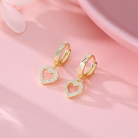 SLUYNZ 925 Sterling Silver Delicate CZ Heart Small Hoop Earrings for Women Teen Girls Sweet Love Heart Drop Huggie Earrings