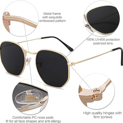 SOJOS Small Square Polarized Sunglasses for Men and Women Polygon Mirrored Lens Sj1072 Hexagonal, Tiny