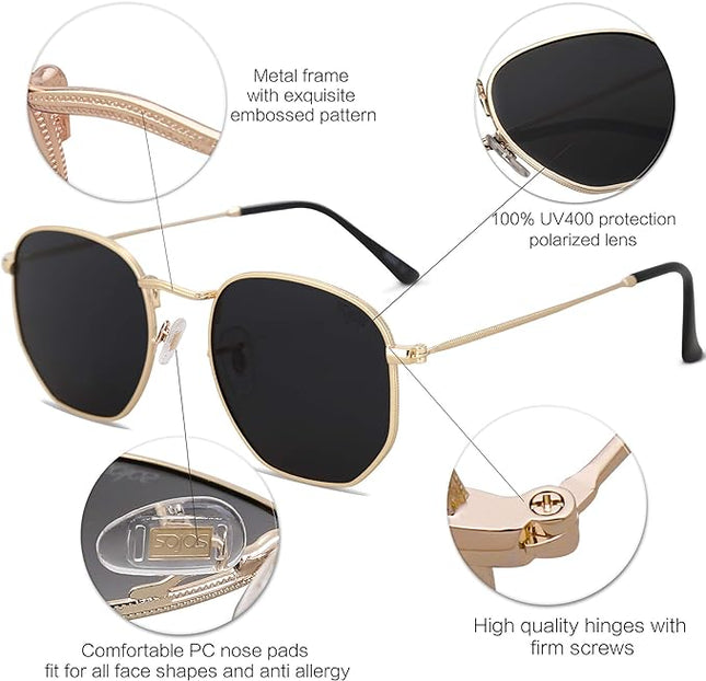 SOJOS Small Square Polarized Sunglasses for Men and Women Polygon Mirrored Lens Sj1072 Hexagonal, Tiny