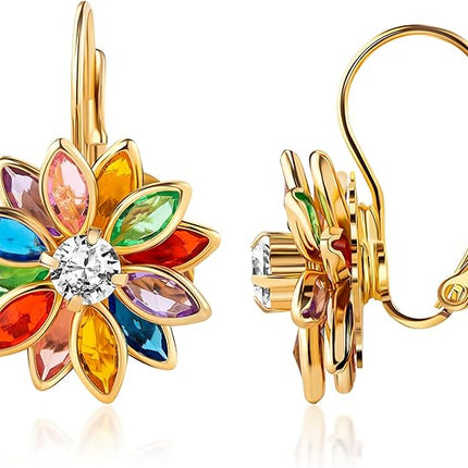 Barzel 18K Gold Plated Flower Earrings - Colorful Lotus Flower Earrings For Women