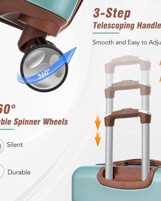 Merax Luggage Set, 3 Piece Luggage with Cosmetic Case, Vintage Hardcase Suitcase with Wheels, Expandable Luggage Airline Approved(Blue Green,20"+24"+28")