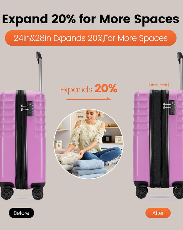 GinzaTravel 3-Piece Luggage Sets Expandable Suitcases with 4 Wheels PC+ABS Durable Hardside Luggage sets TSA lock (Purple, 3-Piece Set(20"/25"/29"))