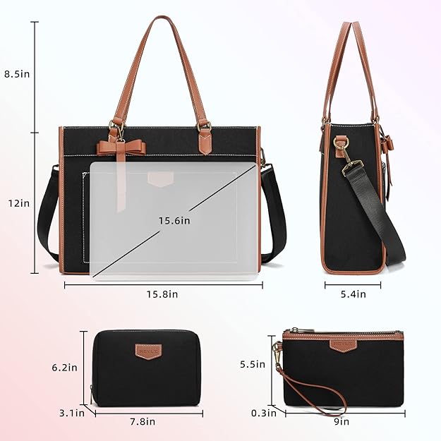 Keyli 3 PCS Laptop Bag for Women Canvas Tote Bags 15.6 inch Large Capacity Shoulder Handbag Lightweight Briefcase Purses