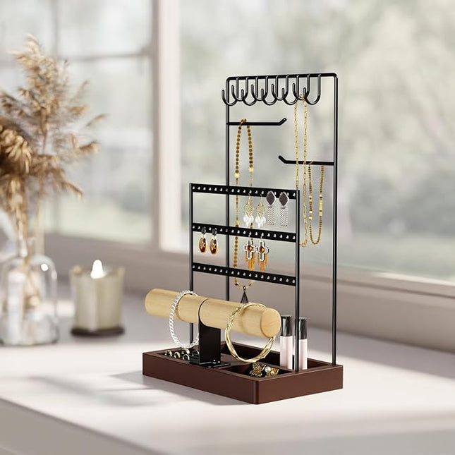 niffgaff Jewelry Holder Earring Display Stand: Jewelry Organizer Stand Earring Display Bulk Earring Storage Bracelet Organizer Wooden Base