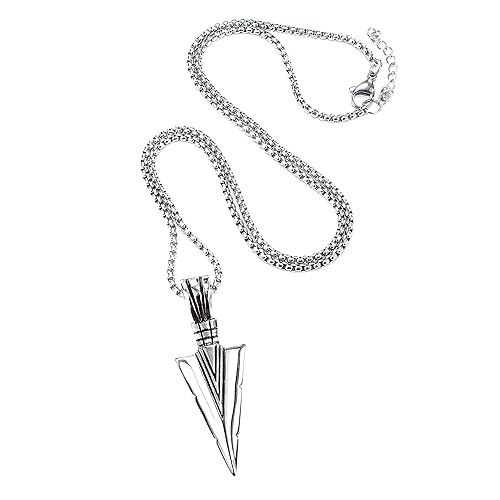 Handmade Arrowhead Pendant Necklace For Men, Stainless Steel 24" chain