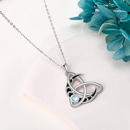 Celtic knot Moon Necklace 925 Sterling Silver Celtic knot Triquetra Pendant Jewelry Gifts for Women