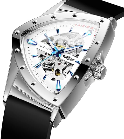 FORSINING New Men Waterproof Skeleton Triangular Mechanical Wrist Watch with Silicone Strap