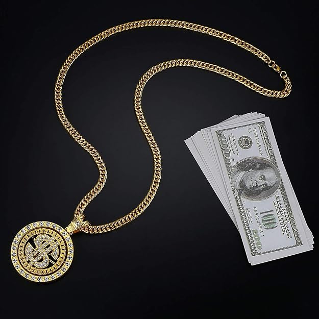 Costume Gold Chain for Men Spinner Dollar Sign Necklaces 36 Inches