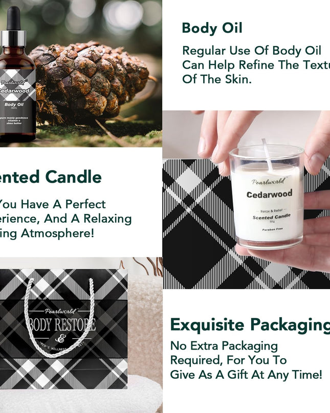 12Pcs Men's Spa Gift Set - Cedarwood Bath & Body Care Kit, Home Spa Set with Natural, Perfect Gifts for Men - Father's Day, Birthday, Valentine's & Christmas