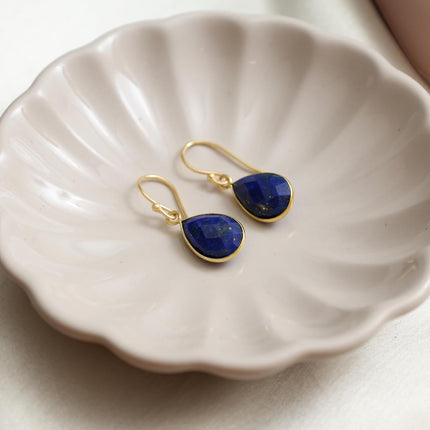 Gempires Handmade Teardrop Dangle Earrings Blue Lapis Lazuli Crystal Jewelry Hypoallergenic Gold Plated September Birthstone Earrings For Women