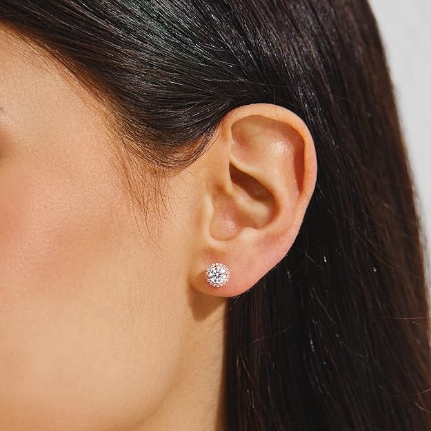 KRKC Moissanite Stud Earrings for Women, 1ct Lab Created Diamond Earring with 14K White Gold Plated S925 Sterling Silver Gift for Girlfriend, Wife