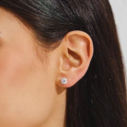 KRKC Moissanite Stud Earrings for Women, 1ct Lab Created Diamond Earring with 14K White Gold Plated S925 Sterling Silver Gift for Girlfriend, Wife
