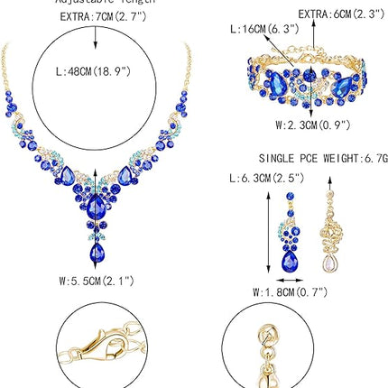 EVER FAITH Rhinestone Crystal Bridal Art Deco Floral Wave Teardrop Necklace Earrings Bracelet Jewelry Set