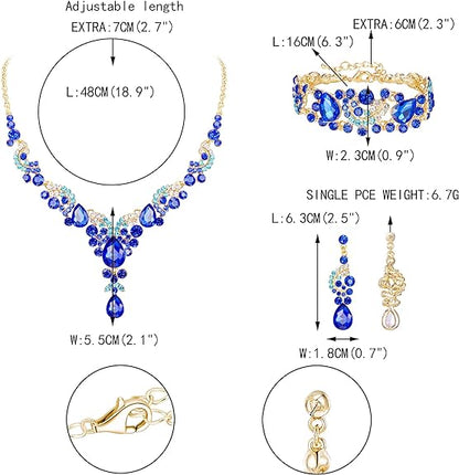 EVER FAITH Rhinestone Crystal Bridal Art Deco Floral Wave Teardrop Necklace Earrings Bracelet Jewelry Set