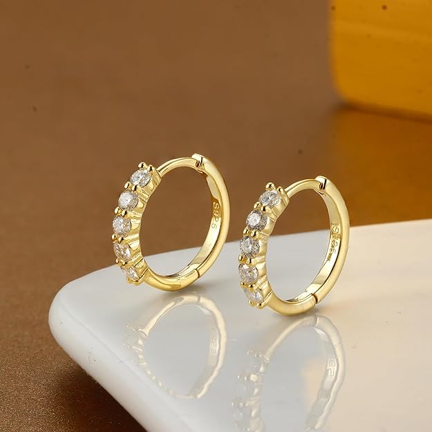 Moissanite Huggie Hoop Earrings - 0.06ct D Color VVS1 Lab Created Moissanite Earrings in 18K White Gold Plated Sterling Silver - Dainty Small Women's & Men's Huggie Hoops