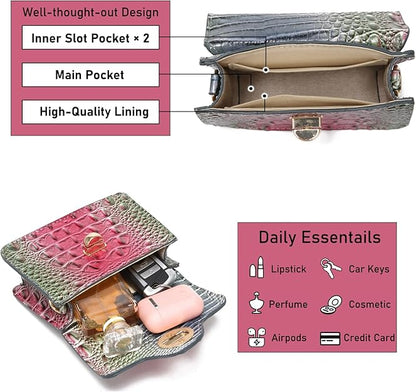 Chic Women Crocodile Leather bags Mini Top-Handle Clutch Compact Evening Bag Stylish Accessory for Essentials