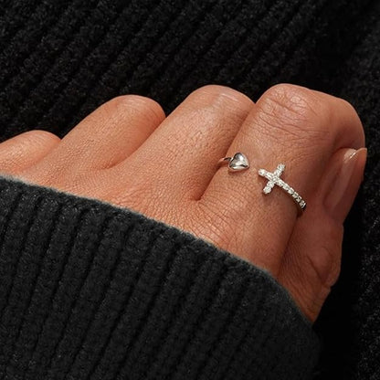 To My Daughter Rings S925 Sterling Silver Cross Ring for Women Cubic Zirconia Sterling Silver Adjustable Rings Christian Pray Silver Cross Rings for Women Thumb Ring With Inspirational Card