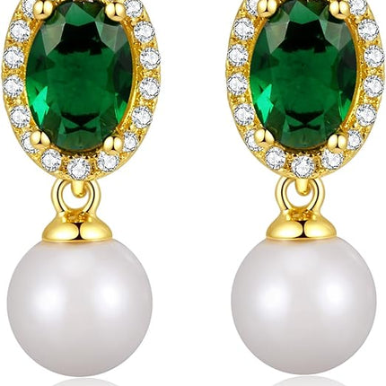 Emerald Crystal Earrings Pearl Drop Dangle Earring 14k Gold Plated Stud Huggie Earrings Vintage Long Short Jewelry Gifts