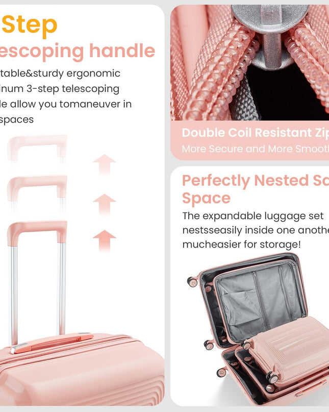 Luggage Set 4 Piece Suitcase Sets with Double Spinner Wheel, Expandable Hardside Travel Luggage with TSA Lock (14/20/24/28), PP Material Hardshell Carry on Travel Suitcases (D# Pink)