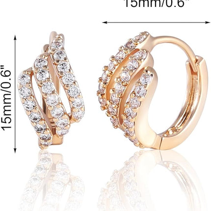 GULICX Eye-catching Gold Tone Three Layer White Rhinestone Hoop Earrings Party