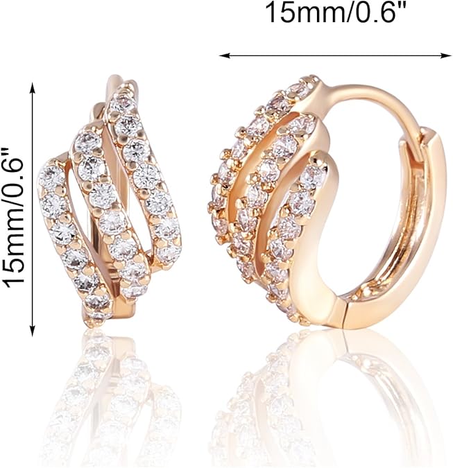 GULICX Eye-catching Gold Tone Three Layer White Rhinestone Hoop Earrings Party