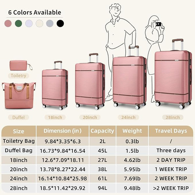 LARVENDER Luggage Sets 6 Piece, Expandable(Only 28 & 24") Luggage Set Clearance for Women, Suitcases with 360° Spinner Wheels, Hardside Travel Luggage with Duffel Bag for men, Rose Gold