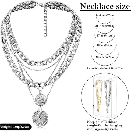 MJartoria Gold Layered Necklaces for Women Trendy Retro Coin Pendant Gold Necklace Dainty Chunky Link Chain Choker Necklaces for Girls Jewelry Birthday Gifts