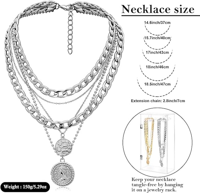 MJartoria Gold Layered Necklaces for Women Trendy Retro Coin Pendant Gold Necklace Dainty Chunky Link Chain Choker Necklaces for Girls Jewelry Birthday Gifts