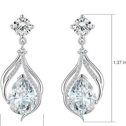 Silver Dangle Drop Earrings for Women, Cubic Zirconia Teardrop Earrings, Diamond Drop Earrings Bridal Wedding Earrings Jewelry Gift