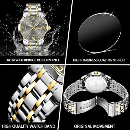 Mens Watches,Big Dial Watches for Men,Mens Stainless Steel Watches,Analog Quartz Watches Men,Waterproof Mens Watches,Roman Numerals Watches,Relojes para Hombre，Men Wrist Watches，Dress Watches
