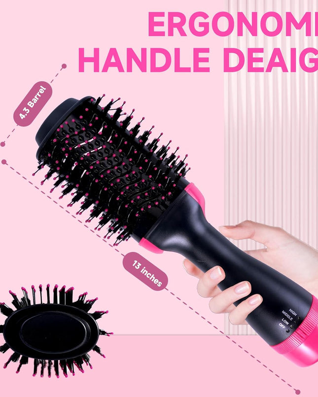 4-in-1 Hair Dryer Brush - Ionic Ceramic Titanium Brush Blow Dryer Hot Air Styler for Frizz-Free Blowouts, Salon Volumizer & Straightener with ALCI Safety Plug, 3 Heat Settings Hot Air Styler
