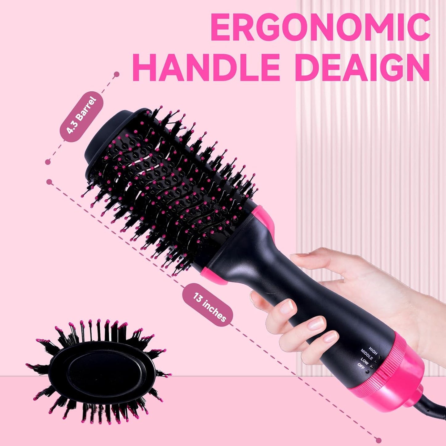 4-in-1 Hair Dryer Brush - Ionic Ceramic Titanium Brush Blow Dryer Hot Air Styler for Frizz-Free Blowouts, Salon Volumizer & Straightener with ALCI Safety Plug, 3 Heat Settings Hot Air Styler