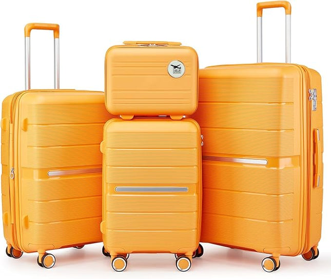 4-Piece Hardshell Luggage Set with TSA Locks, Expandable Suitcases and Silent Spinner Wheels - Vibrant Colors for Easy Identification (14/20/24/28 Inch) - Family Travel Suitcase Sets