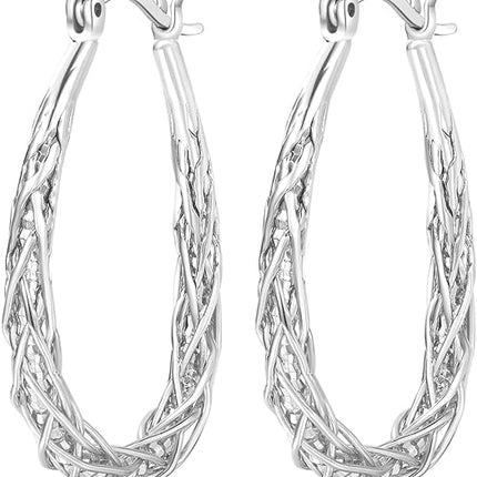 Senteria Sterling Silver Hoop Earrings for Women Silver Oval Hoop Earrings Hypoallergenic Medium Silver Hoops Earrings Lightweight Thick Twist Silver Hoop Earrings