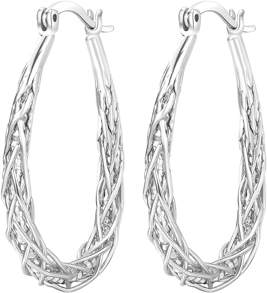Senteria Sterling Silver Hoop Earrings for Women Silver Oval Hoop Earrings Hypoallergenic Medium Silver Hoops Earrings Lightweight Thick Twist Silver Hoop Earrings